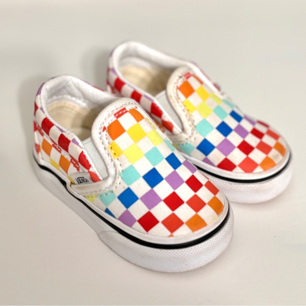Vans, Rainbow Checkerboard Slip-ons, Toddler size 3